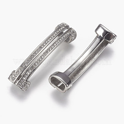 304ステンレススチールスライドチャーム  ラインストーン付き  長方形  ステンレス鋼色  41.5x11x7mm  穴：4x8mm&nbsp;STAS-I082-02P