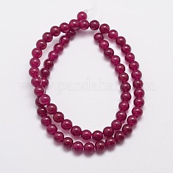天然石&染め加工マレーシアジェイドビーズ連売り  ラウンド  赤ミディアム紫  6mm  穴：0.8mm  約64個/連  15インチ&nbsp;G-A146-6mm-A15