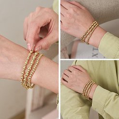 女性用ラウンド真鍮ビーズストレッチブレスレット6個  ゴールドカラー  内径：2-1/8インチ（5.5cm）&nbsp;BJEW-SW00150