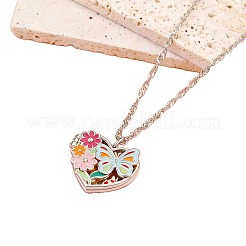 Brass Colorful Enamel Hollow Flower Butterfly Heart Locket Pendant Necklaces for Women&nbsp;WG264A9-02