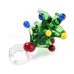 クリスマス用のカラフルな透明な手作りランプワークペンダント  クリスマスツリーのチャーム  32x17x17mm  穴：6mm&nbsp;LAMP-A004-01B