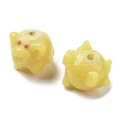 手作りランプワークビーズ  豚  きいろ  14.5~15x15.5~16x18.5~20mm  穴：2.5mm&nbsp;LAMP-B027-04