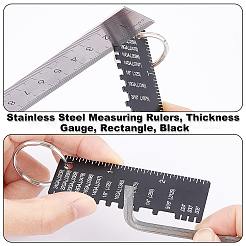 ステンレス製測定定規201個  隙間ゲージ  長方形  ブラック  9.4cm  ルーラー：72x25x1mm&nbsp;TOOL-WH0136-126