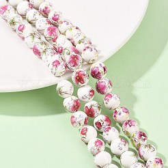 Handmade Flower Printed Porcelain Ceramic Beads Strands&nbsp;PORC-M007-10mm-17