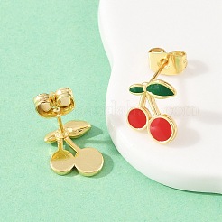 Brass Enamel Stud Earrings&nbsp;EJEW-B154-06G-01