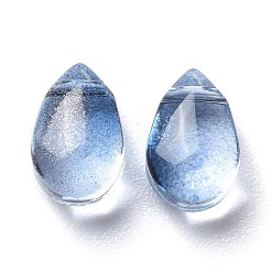 クリアガラスチャーム  キラキラゴールドパウダー  ティアドロップ  ブルー  9x6x5mm  穴：1mm&nbsp;GGLA-M004-05B-06