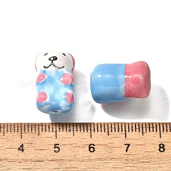 手作りの陶器ビーズ  手描きの陶器ビーズ  クマ  ライトスカイブルー  18~18.5x11.5~12x10.5~11.5mm  穴：1.8~2mm&nbsp;PORC-S002-08B