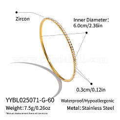 304ステンレススチール製ラインストーンプレーンバングル（女性用）  18KGP本金メッキ  内径：2.36インチ（6cm）&nbsp;AF6999-1