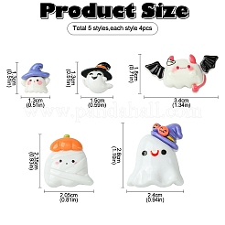 20個 5スタイル ハロウィーン 不透明樹脂 デコデン カボション  小さな幽霊  ミックスカラー  13~28x13~24x7~10mm  4個/スタイル&nbsp;CRES-YW0002-30