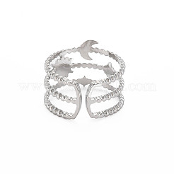 Non-Tarnish 304 Stainless Steel Sun and Moon Open Cuff Ring for Women&nbsp;X-RJEW-S405-152P