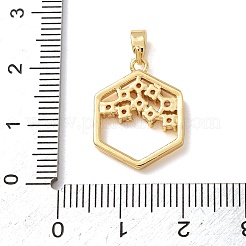 真鍮マイクロペーブカラフルな立方ジルコニアペンダント  六角チャーム  ゴールドカラー  19x14.5x2.5mm  穴：4x2mm&nbsp;CU-CBA2C2D-15G