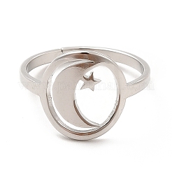 Non-Tarnish 201 Stainless Steel Moon & Star Adjustable Ring for Women&nbsp;RJEW-F131-07P