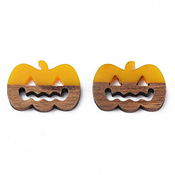 樹脂とクルミ材のフィリグリー ジョイナー  カボチャのジャックランタン  ハロウィン用  ゴールド  22x29.5x3mm&nbsp;RESI-N025-025-B01