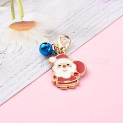クリスマステーマライトゴールドアロイエナメルペンダント  カニカンとベルチャーム付き  クリスマスプレゼント＆キャンディケイン＆サンタクロース＆鹿＆木  ミックスカラー  27~36mm&nbsp;HJEW-JM00469
