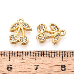 304ステンレススチールラインストーンチャーム  さくらんぼのチャーム  PVD真空メッキ  18KGP本金メッキ  11x8.5x1.5mm  穴：1mm&nbsp;STAS-N110-47G