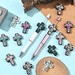 14 個 7 スタイルのシリコン焦点ビーズ  クロス  ミックスカラー  33x24~24.5x7.5~8mm  穴：2~3mm  2個/スタイル&nbsp;SIL-CJ0002-91