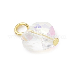 クリアガラスペンダント  ハート  鉄ループ付き  多面カット  ゴールドカラー  15x10x6.5mm  穴：2.5mm&nbsp;PALLOY-JF04114-01