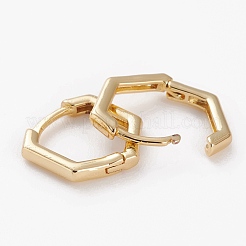 真鍮huggieフープピアス  長持ちメッキ  ポリゴン  ゴールドカラー  14x13.5x2mm  ピン：1mm&nbsp;EJEW-C502-10G
