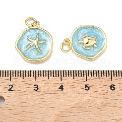 ゴールデンオーシャン真鍮エナメルペンダント  フラットラウンドのチャーム  空色  混合図形  18x15x3.5mm  丸カン：5x1ミリ  内径：3mm&nbsp;KK-K417-08G