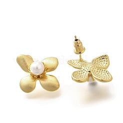 Flower Brass & Plastic Imitation Pearl Stud Earrings&nbsp;LS-EJEW-A121-03G