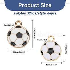 合金とエナメルのペンダント64個、2スタイル  サッカーのチャーム  ゴールドカラー  ホワイト  15~17x12~13.5x1~2mm  穴：1.6~2mm  32個/スタイル&nbsp;ENAM-PH0003-39