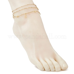 3Pcs 3 Styles 304 Stainless Steel Satellite Chain Dapped Chain Link Chain Anklets Set&nbsp;AJEW-AN00737