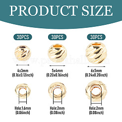 90Pcs 3 Styles Corrugated Round Brass Beads&nbsp;KK-TA0008-93
