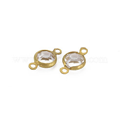 真鍮ガラスリンク/コネクター  多面カットフラットラウンド  生（メッキなし）  透明  13x6~7x3mm  穴：2mm&nbsp;KK-Q576-11I