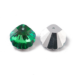 電気メッキガラスチャーム  バックメッキ  多面カット  シェルチャーム  グリーン  16x16x7~7.5mm  穴：1.4~1.5mm&nbsp;GLAA-A008-06A