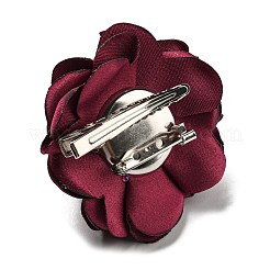 女性用布製バラの花のブローチ  鉄ピンとワニ口クリップ付き  暗赤色  53~55x53~55x34~37mm&nbsp;JEWB-B011-01B
