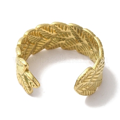 PVD Vacuum Plating 201 Stainless Steel Leaf Open Cuff Rings for Unisex&nbsp;RJEW-C092-28G