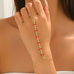Bohemian Brass Enamel Red Cherry Charm Hand Chain Finger Ring Bracelets for Women&nbsp;LZ1117