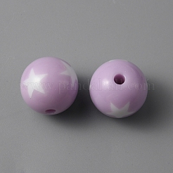 不透明なアクリルビーズ  星柄丸  プラム  15.5x15mm  穴：3mm  44個/袋&nbsp;SACR-WH0009-12C