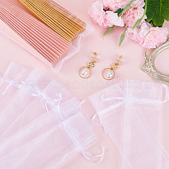 長方形メッシュポリエステルギフトバッグ100個  ジュエリー巾着袋  結婚披露宴用キャンディーメッシュ包装袋  ホワイト  24x5.3~6x0.01cm&nbsp;ABAG-GF0001-33