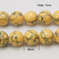 合成ターコイズビーズ連売り  染め  ラウンド  きいろ  8mm  穴：1mm  約50個/連  15.7インチ&nbsp;TURQ-H038-8mm-XXS13