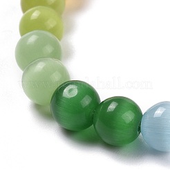 ベアレジンストレッチチャームブレスレット  丸いキャットアイビーズ付き  ピンク  内径：2-1/8インチ（5.5cm）&nbsp;BJEW-JB06271-04