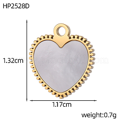 304ステンレススチール製、貝殻チャーム付き  イオンプレーティング（ip）  ハートチャーム  14KGP本金メッキ  13x11mm  穴：1.5mm&nbsp;SH-OY001-99G