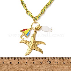 Starfish & Umbrella 304 Stainless Steel Enamel Pendant Necklaces&nbsp;NJEW-L465-07G