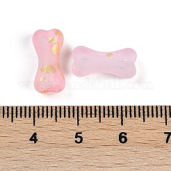 グラデーションカラー透明アクリルビーズ  金色の箔付き  骨  ピンク  15x7x6.5mm  穴：2.5mm  約：29個/ 10 G&nbsp;X1-OACR-M023-01F