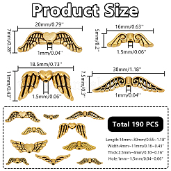 190個10スタイルチベットスタイルアロイビーズ  ウイング  アンティーク黄金  6~22x6.5~60x2.5~4mm  穴：1~1.5mm&nbsp;TIBE-DR0001-01D-AG
