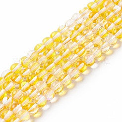 合成ムーンストーンビーズ連売り  ラウンド  きいろ  6mm  穴：0.8mm  約63個/連  14.57''~15.55''（37~39.5センチメートル）&nbsp;G-E573-02A-16