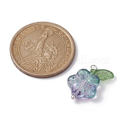 Transparent Glass Flower & Acrylic Leaf Pendants&nbsp;PALLOY-JF02287-01