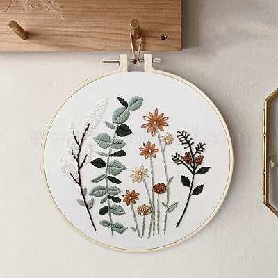 DIY Flower & Leaf Pattern Embroidery Kits&nbsp;SENE-PW0005-001B-1