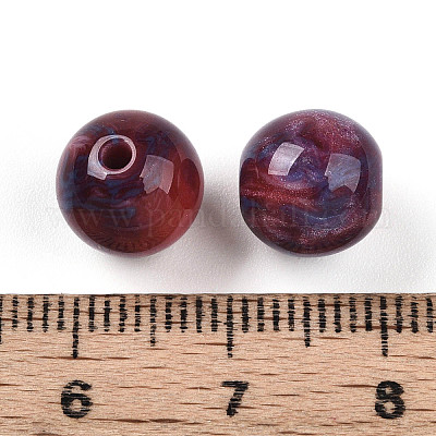 樹脂ビーズ  ラウンド  ツートン  クリムゾン  10mm  穴：2mm&nbsp;RESI-YW0004-28B-01-1