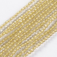 ガラスビーズ連売り  多面カット  ラウンド  ライトゴールデンロッドイエロー  2x2mm  穴：0.4mm  約183~187個/連  13.38
