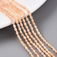 Natural Cultured Freshwater Pearl Beads Strands, Rice, PeachPuff, 2.5~4.5x1.5~2.5mm, Hole: 0.5mm, about 79~81pcs/strand, 13.78 inch(35cm)