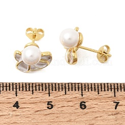 真鍮エナメルスタッドピアス  花  absプラスチックパール  カドミウムフリー＆鉛フリー  ラックめっき  長持ちメッキ  ゴールドカラー  14x12.5mm&nbsp;KK-CBAB173-02E-G
