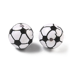 スポーツプリント不透明アクリルビーズ  サッカーの模様でラウンド  ブラック  20mm  穴：2.5mm&nbsp;OACR-Z035-06