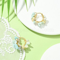 天然フラワーアマゾナイトチップ編み込みフープピアス  女性用304ステンレススチールワイヤーラップジュエリー  25~27x28~33x7~9mm  ピン：0.6mm&nbsp;EJEW-JE04940-09