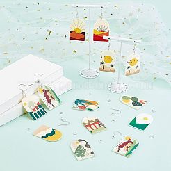 DIYダングルピアス作成キット  24個入り12模様アクリルパーツ  30個の鉄のピアスフック  40個の鉄丸カン  ミックスカラー  39~40x25~25.5x2~2.5mm  穴：1.8mm  2個/模様&nbsp;DIY-NB0005-18